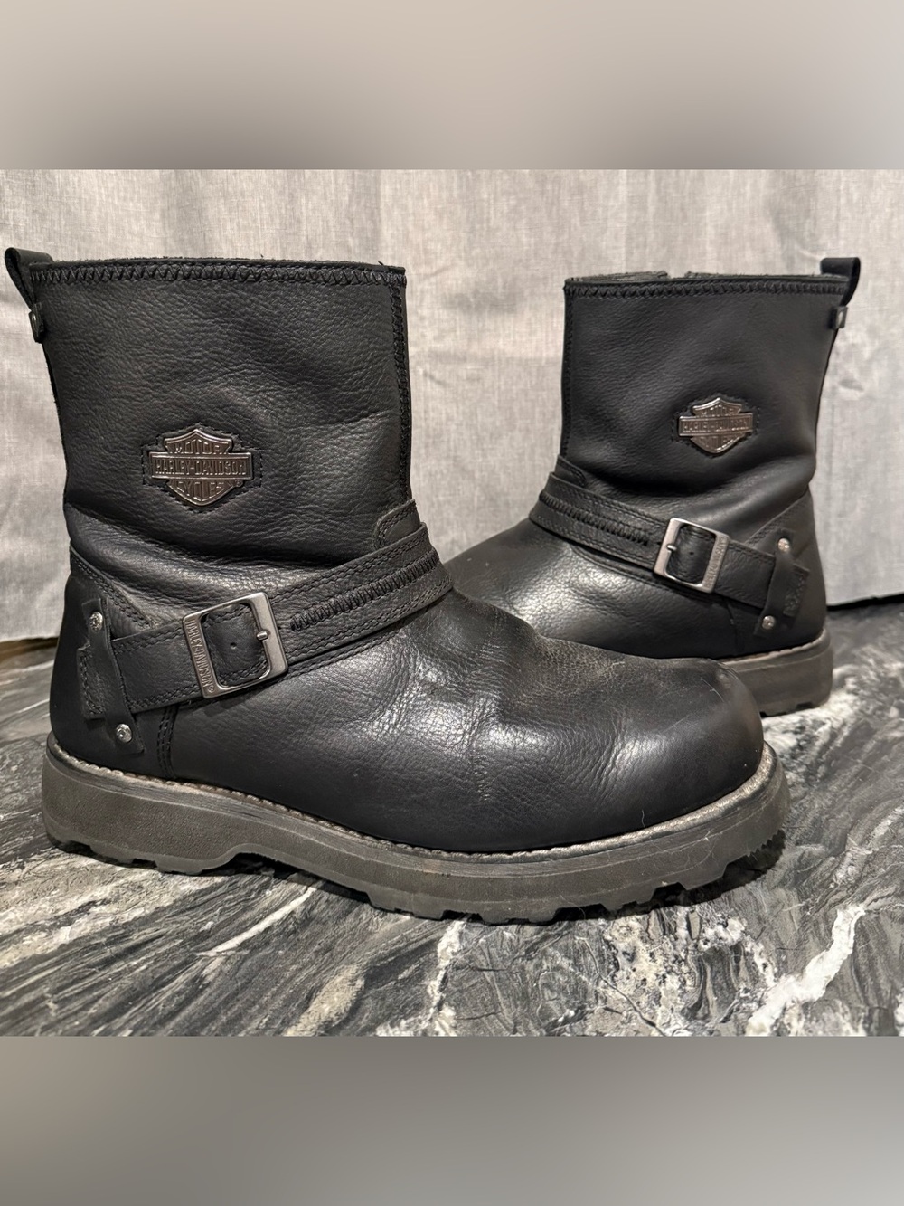 Harley-Davidson Black Leather Harness Boots with Buckle